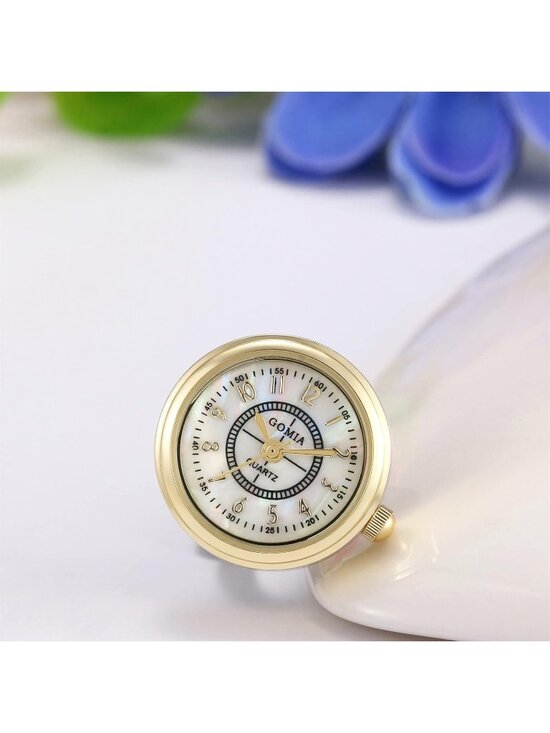 Unisex Gold Quartz Dial Roman Numeral Adjustable Open Band Finger Ring Watch main image 4